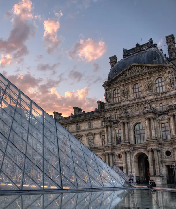 Artistic photo of the Louvre in the sunset on EF Tours France and Spain trip.
