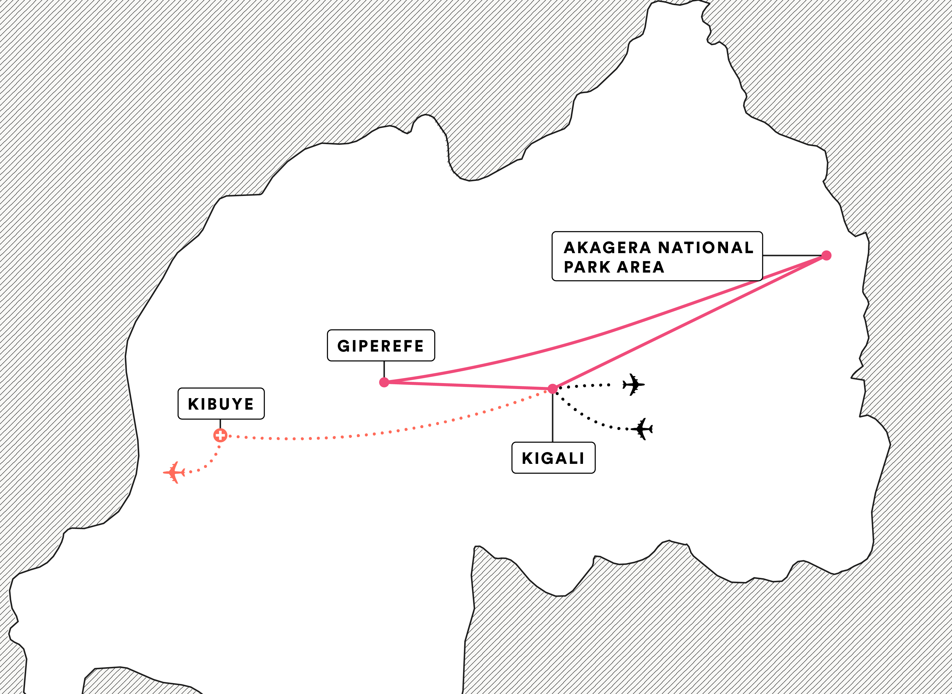Wildlife, Culture & Service in Rwanda route map