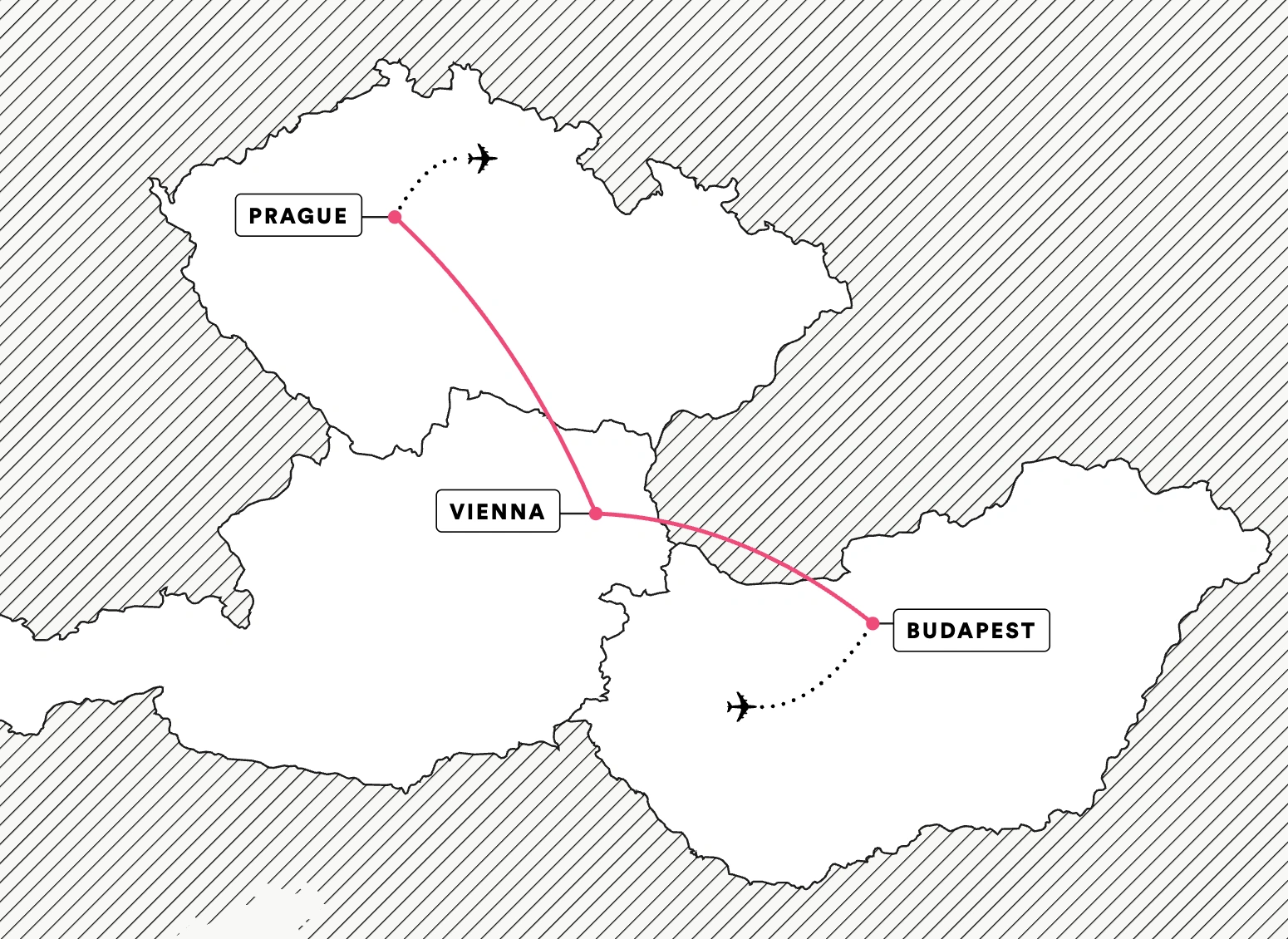 Impressions of Budapest, Vienna and Prague route map