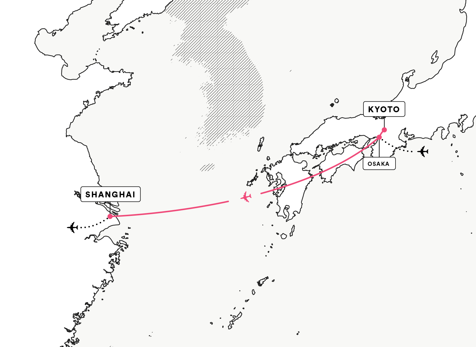 route map from kyoto japan to shanghai china