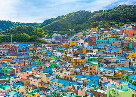 Explore the Gamcheon Culture Village, a hillside maze of pastel houses and colorful street art