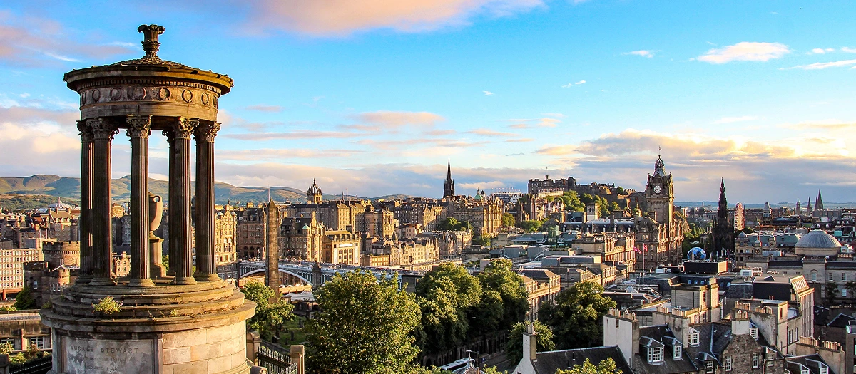 Edinburgh skyline from Calton Hill, one of the capitals of the British Isles visited on tour.