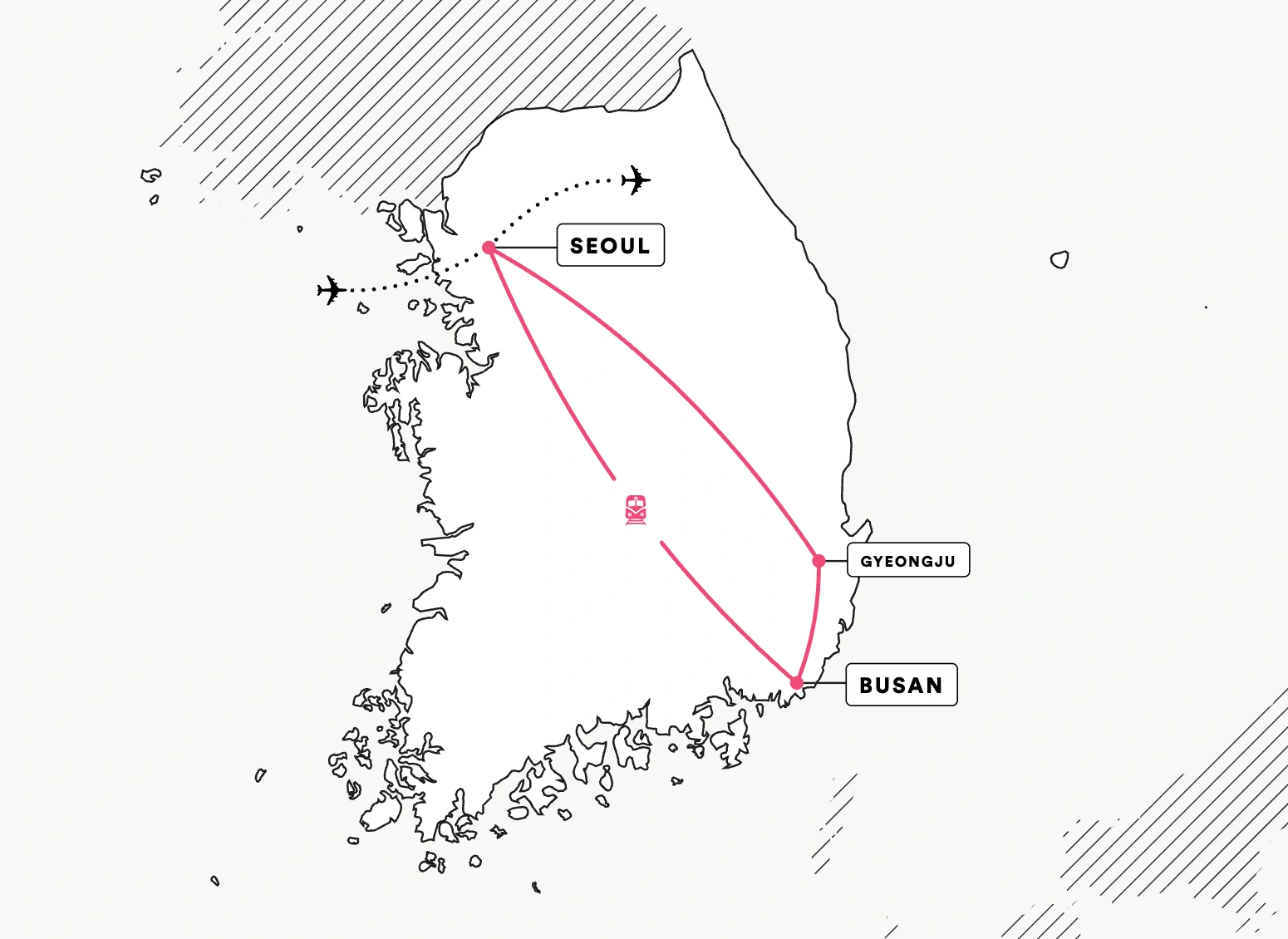 route map from seoul to busan via gyeongju south korea