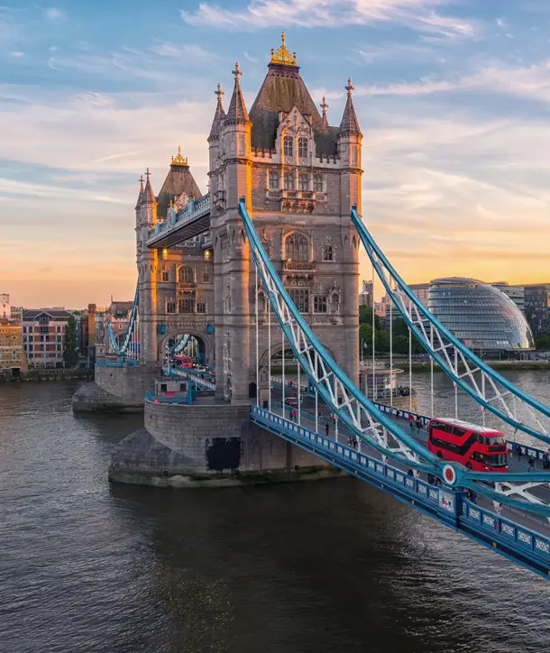 Bridge in England with beautiful sunset in the background.