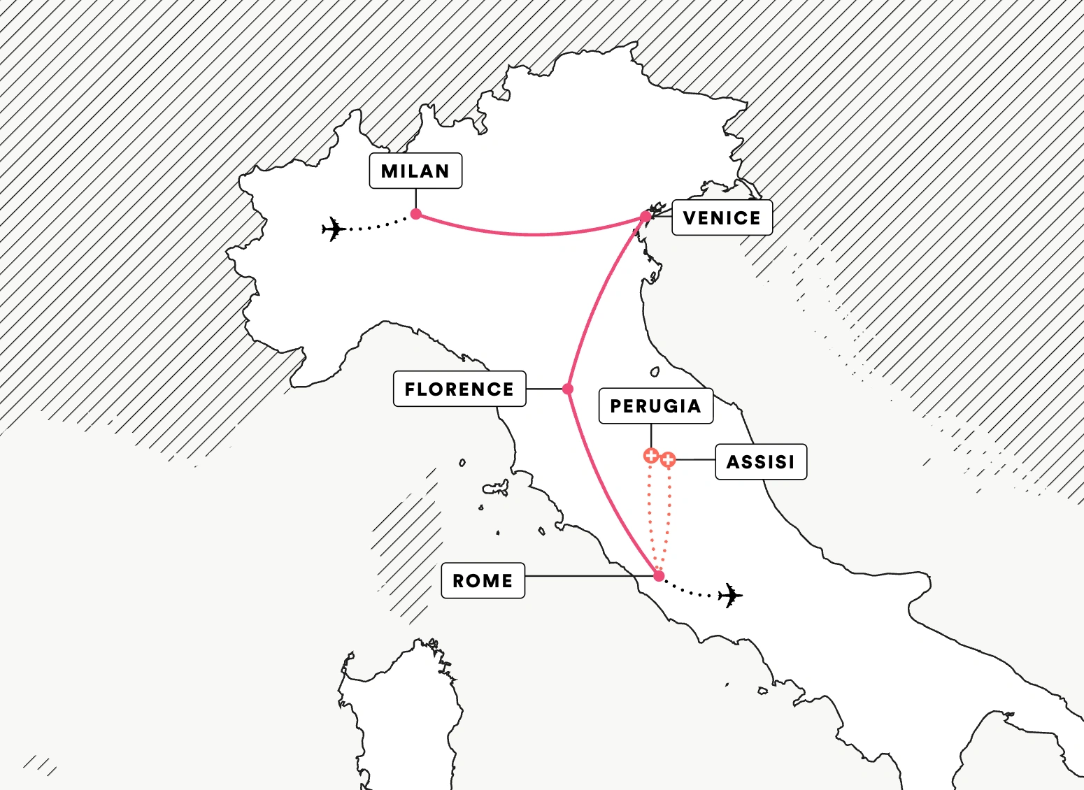 Map of EF Educational Tours Venice, Florence and Rome tour