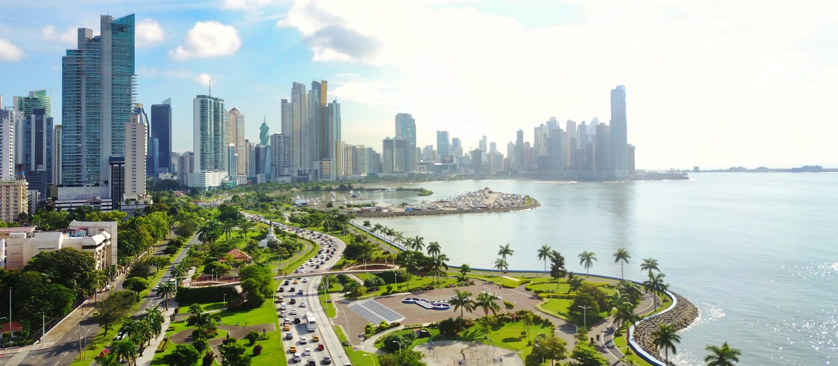 Skyscrapers of downtown Panama City near the water in Panama.