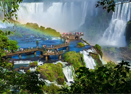 Gaze at the breathtaking Iguazú Falls, one of the most powerful waterfall systems in the world, from the Argentine side