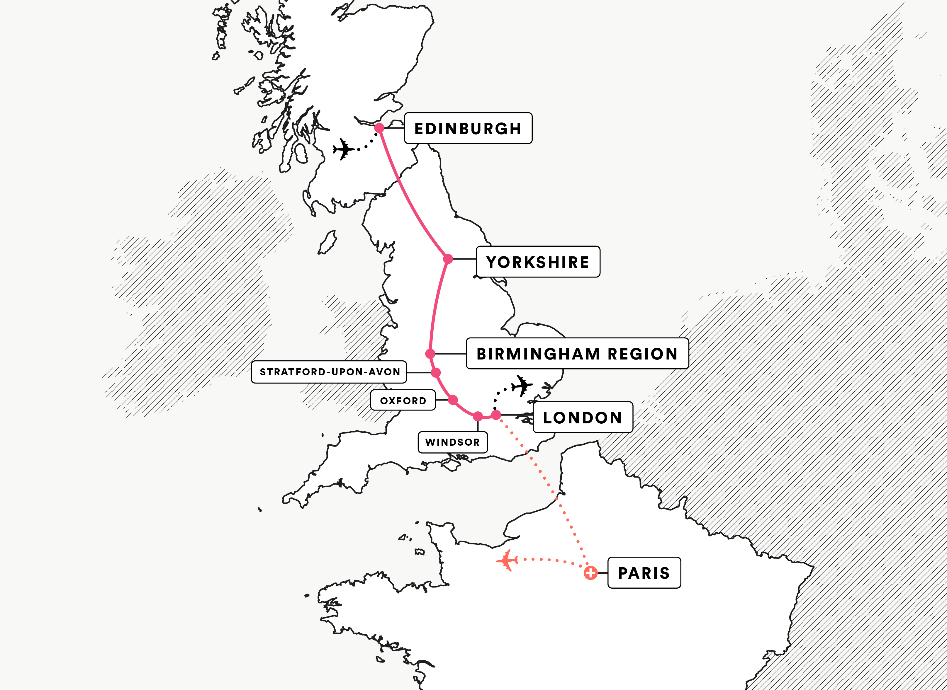 England and Scotland route map