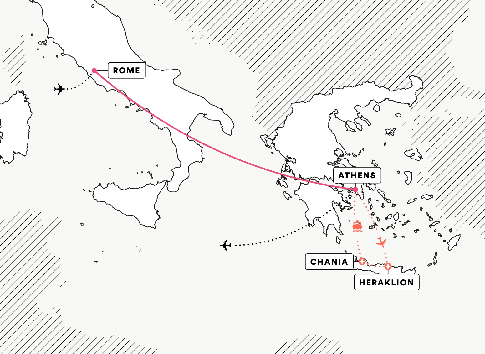 Rome and Athens route map