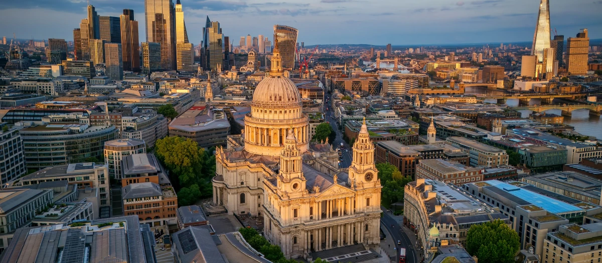 St Paul's Cathedral among London's skyline on a London, Paris, Venice and Rome package.