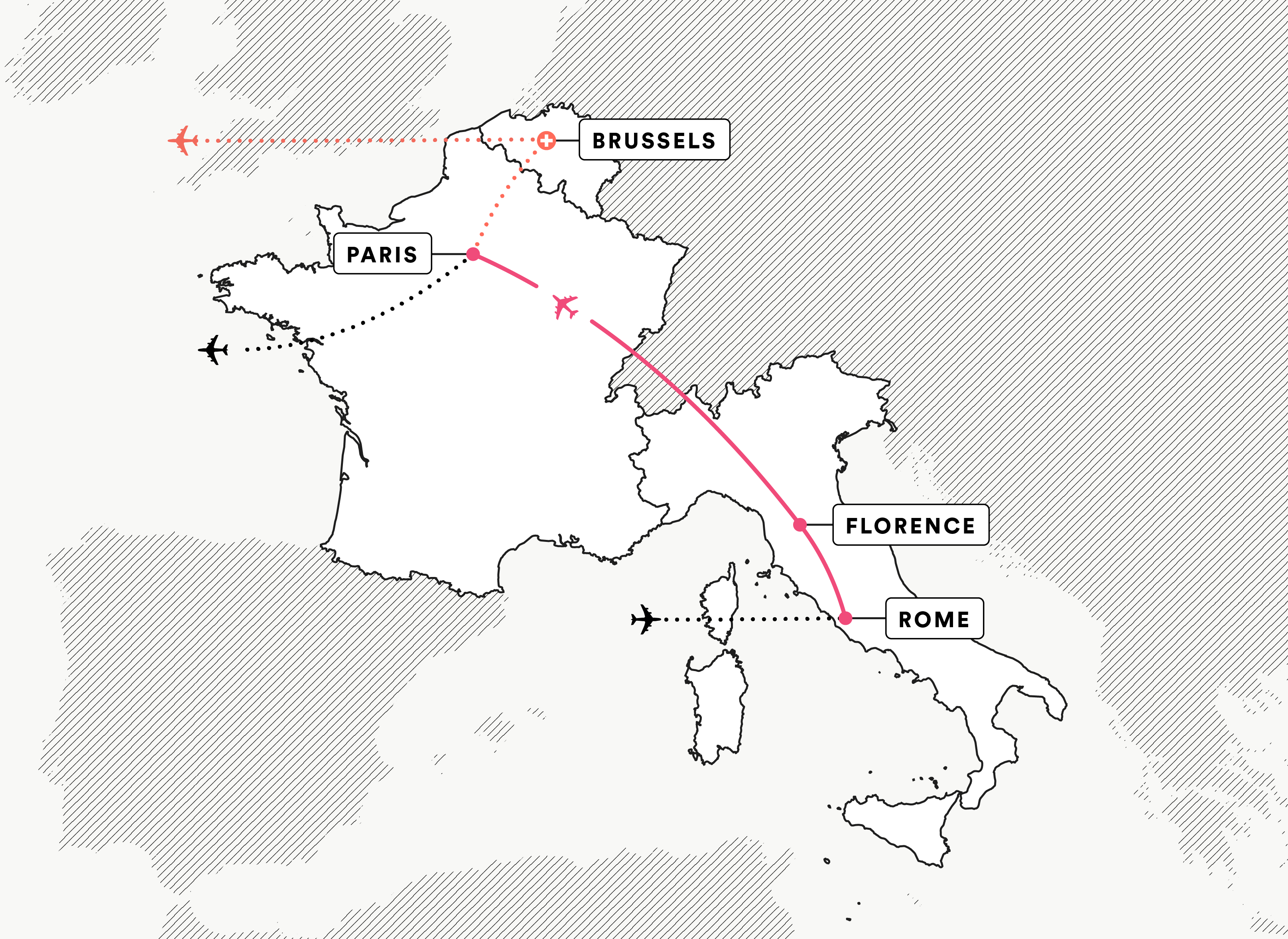 Artists of Italy and France route map