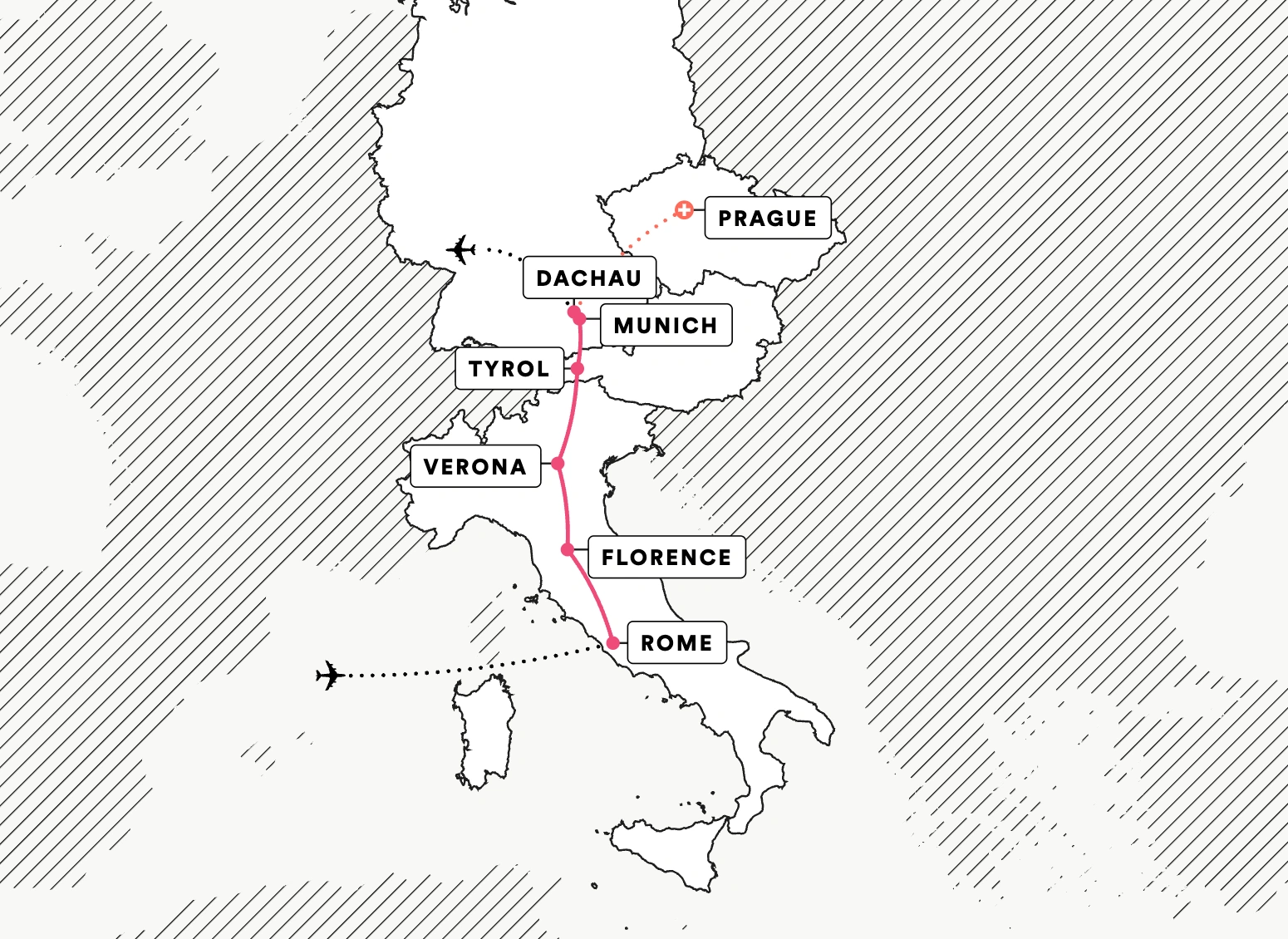 Map of EF Educational Tours Italy and Germany tour