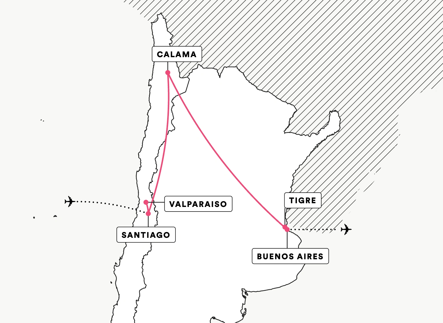 Explore Chile and Argentina route map