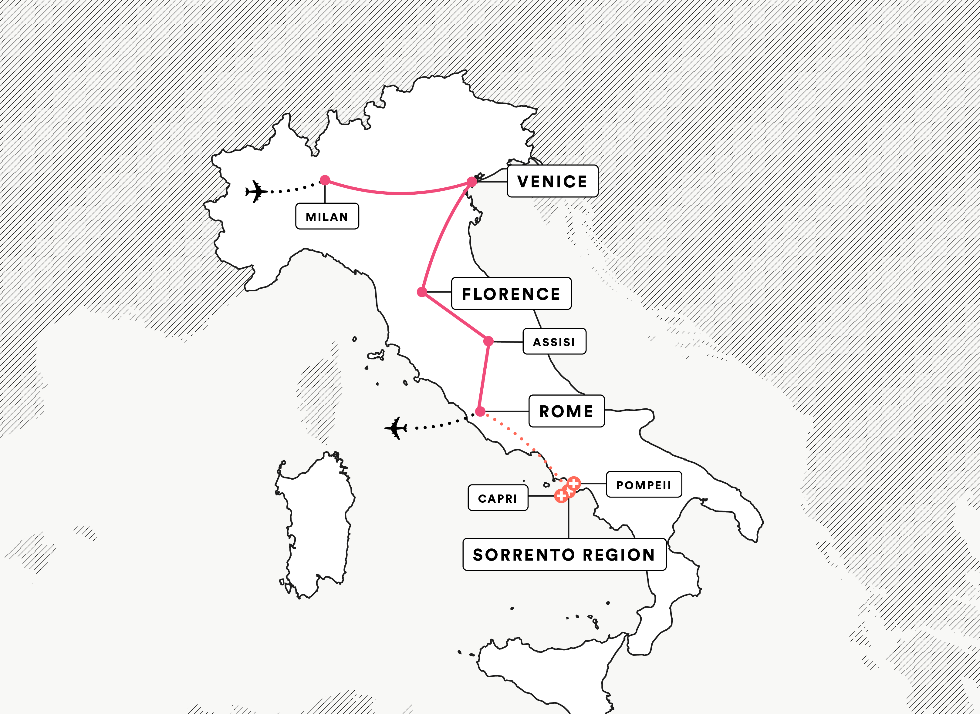 Map of EF Educational Tour Bell'Italia to Italy