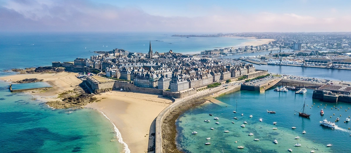 The walled city of St. Malo on the coast of France.