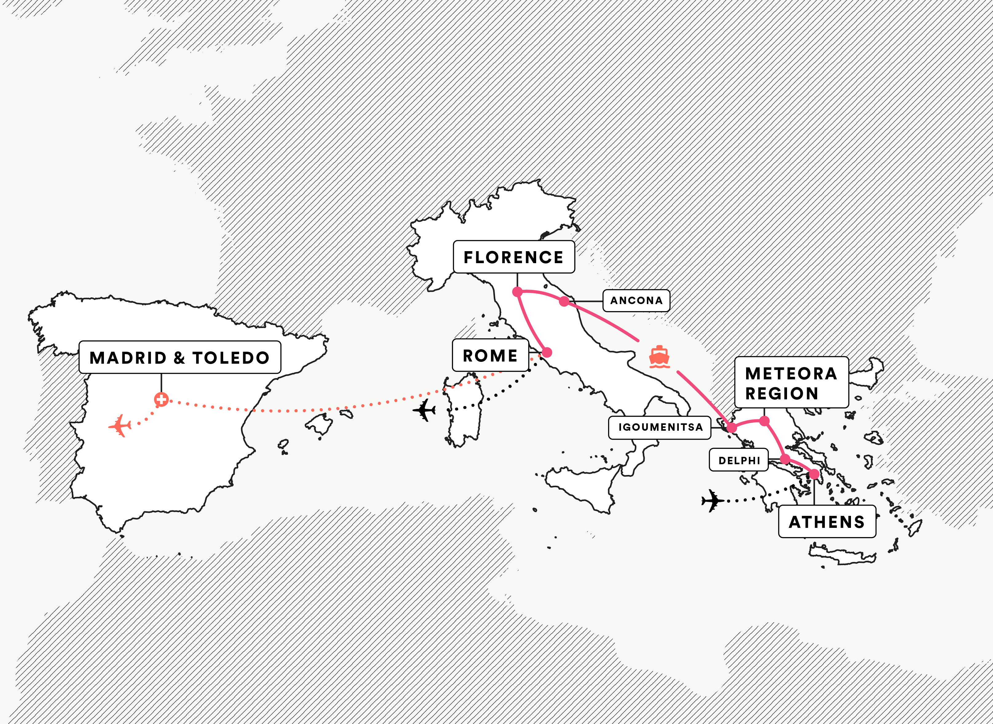 Greece and Italy route map
