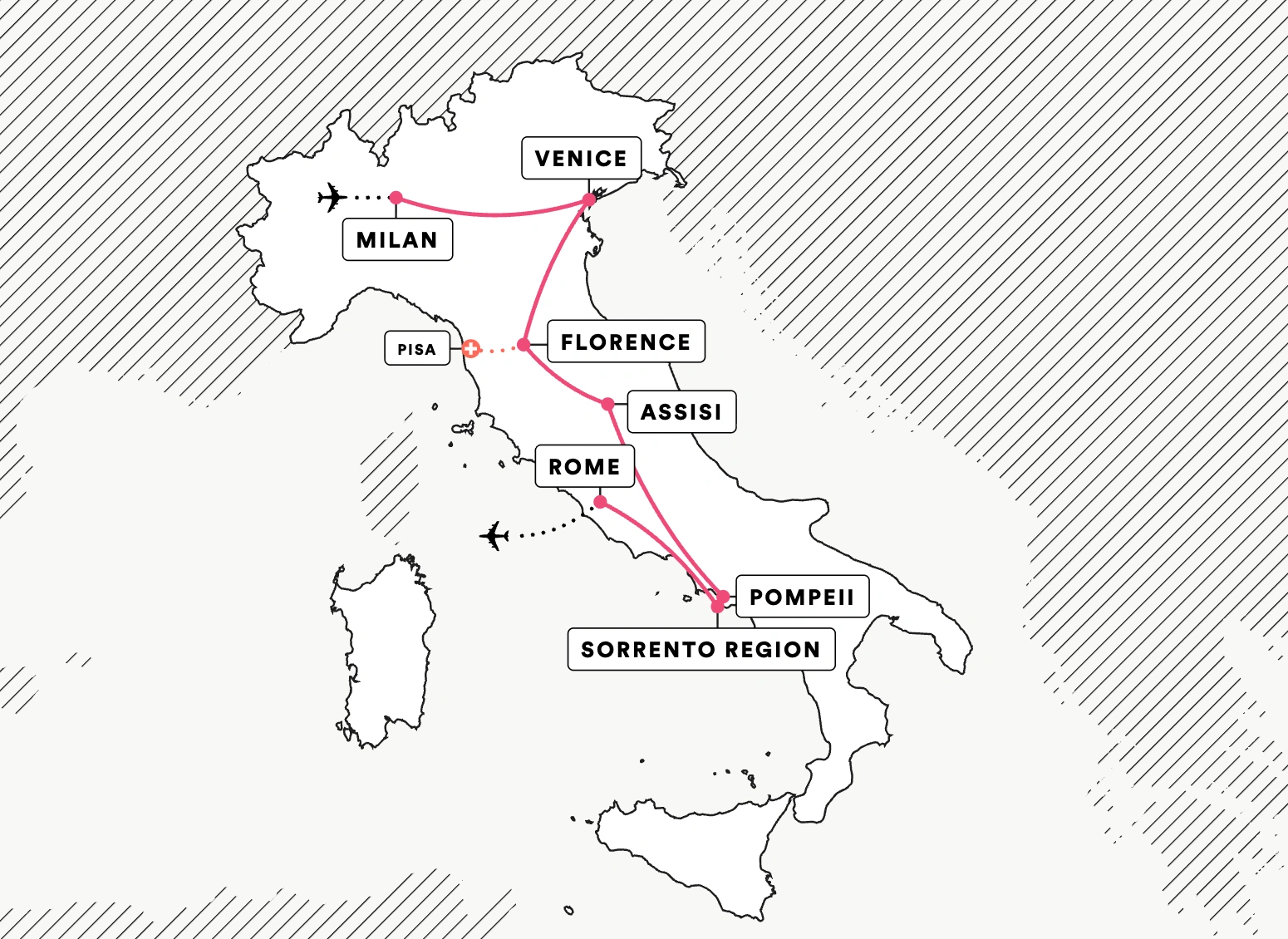 Map of EF Educational Tours Grand Tour of Italy tour
