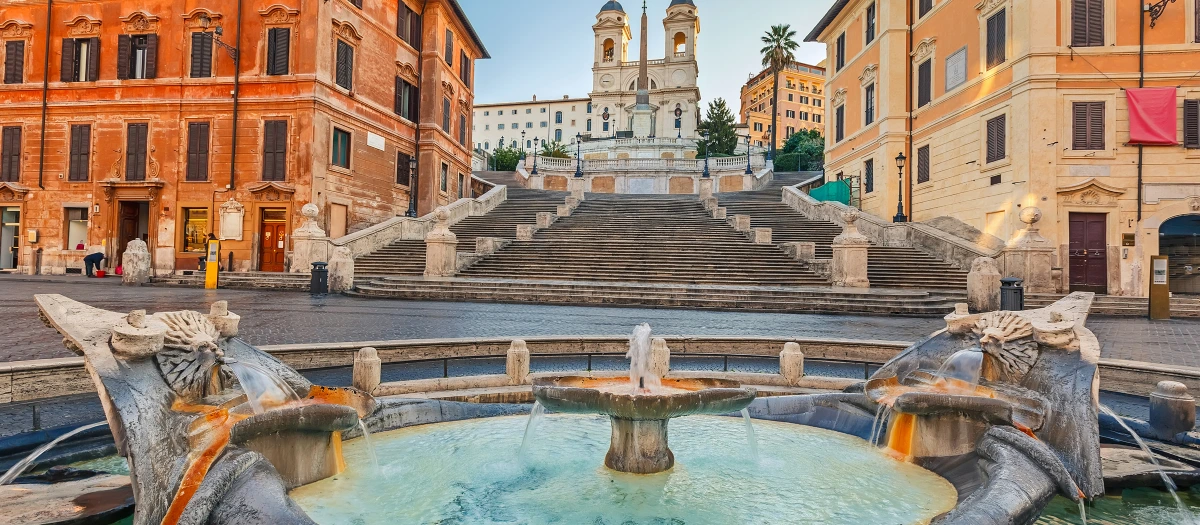 Spanish Steps and the Barcaccia fountain in Rome on a Rome and Perugia student tour.