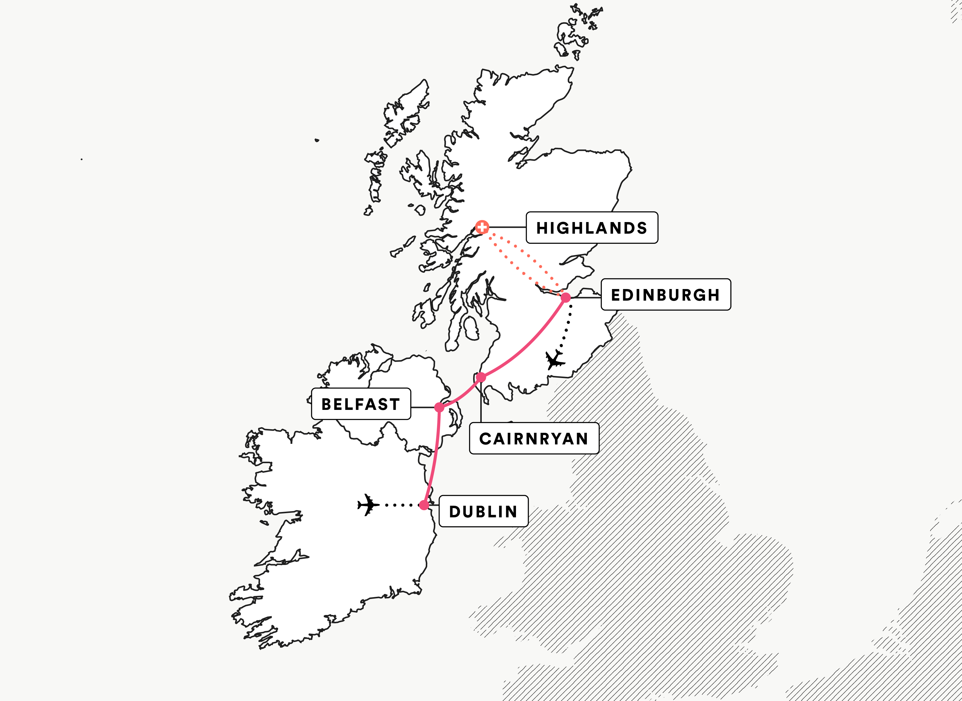 Scotland and Ireland route map