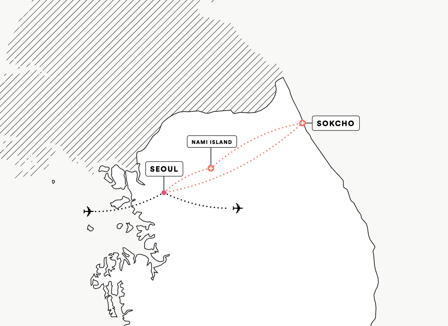 route map for seoul city stay with extension to sokcho