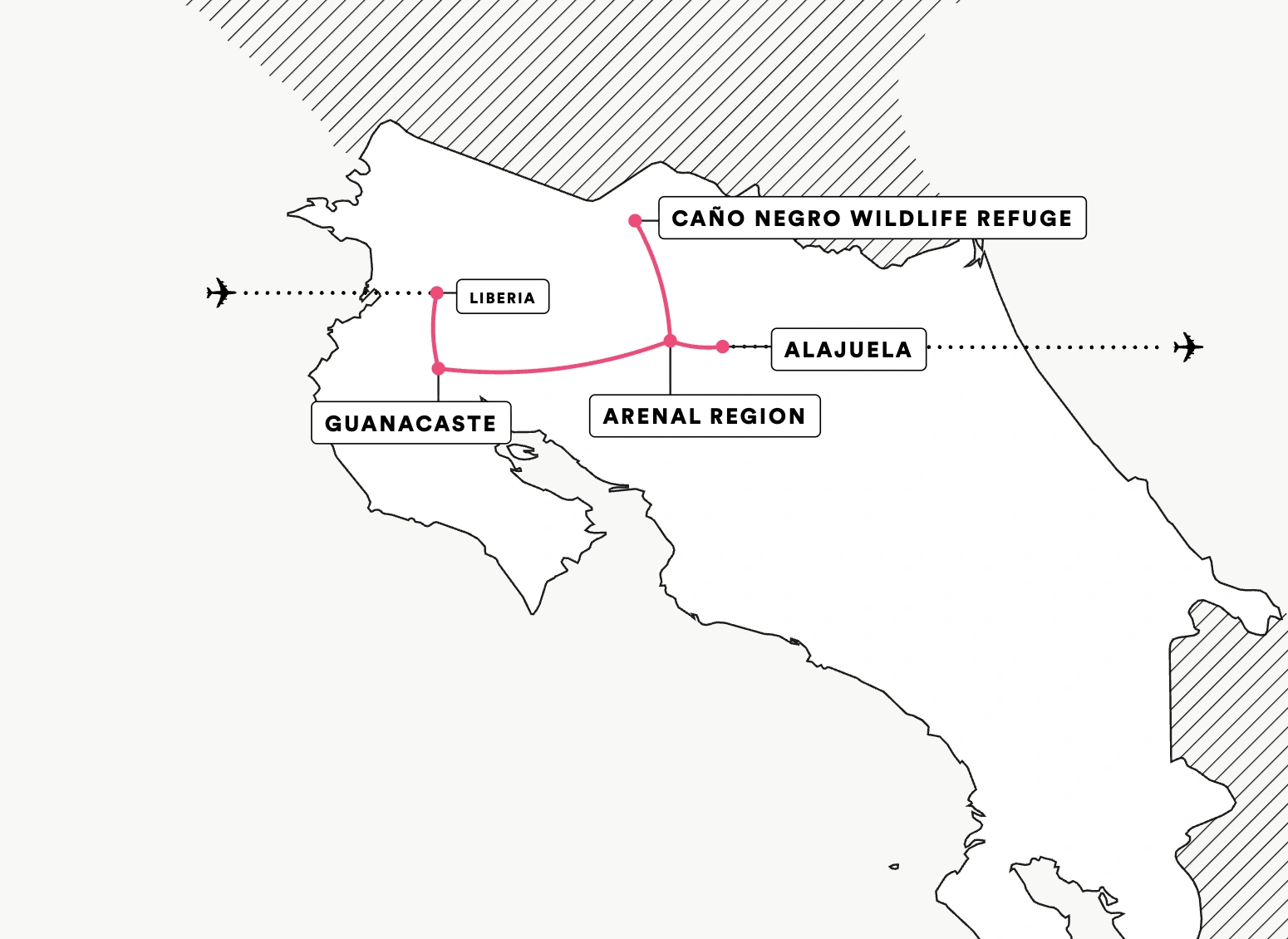 Costa Rica's Natural Wonders route map