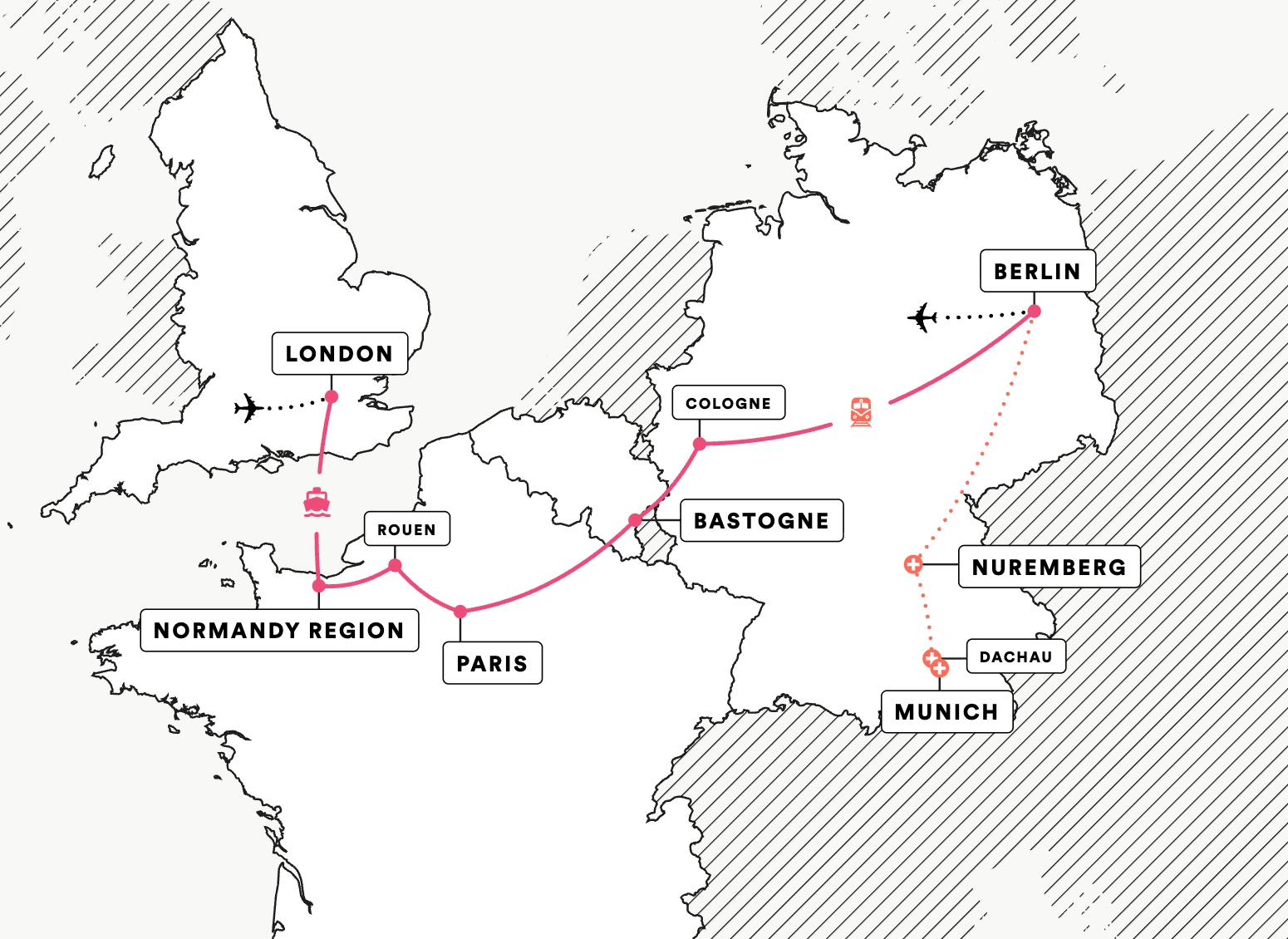 WWII and the Western Front route map