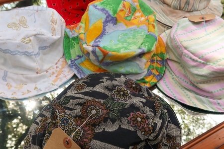 Selection of handmade bucket by Mia Crisosto using upcycled materials