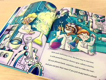 A spread of illustrations from a children\'s book.