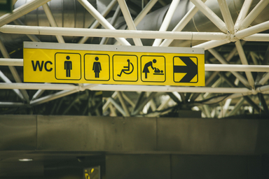 yellow sign with handicap symbol