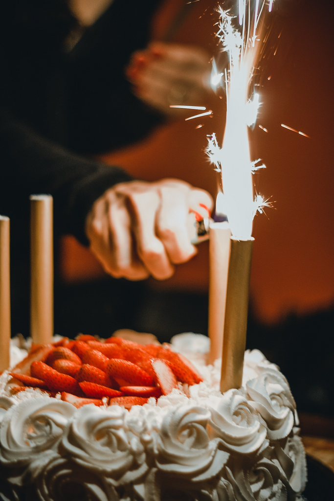 Birthday Cake being lit