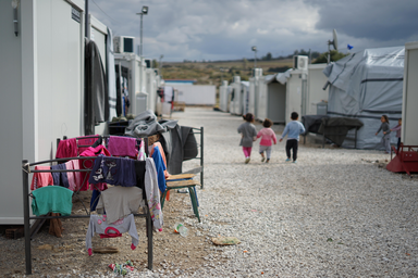 Syrian refugee children in a refugee camp in Athens.