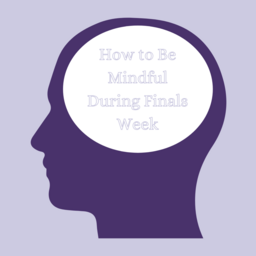 Purple background, dark purple image of inside of head, \"How to Be Mindful During Finals Week\"