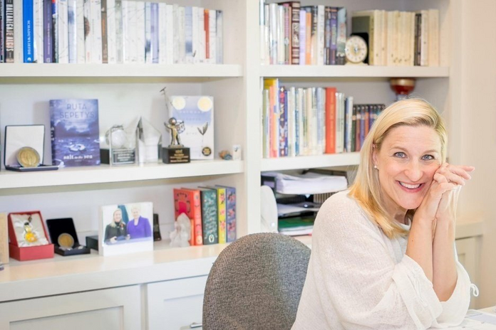 photo of author Ruta Sepetys in her home office