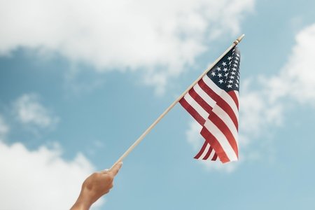 american flag and sky