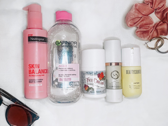 skincare lineup. 5 products
