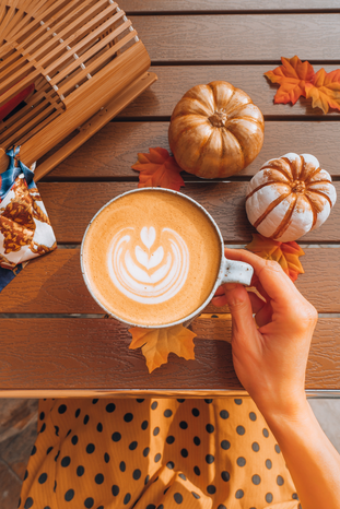 latte art with 2 little pumpkins by Heidi Kaden