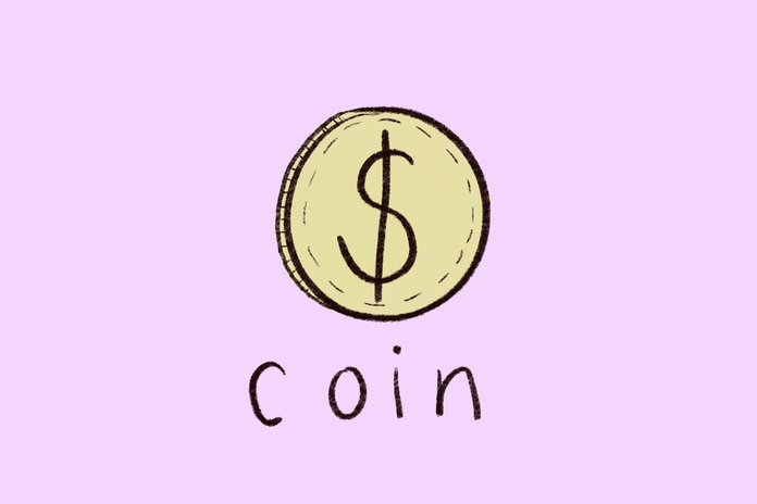 A drawing of a gold coin