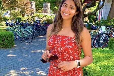 Girl smiling in red dress