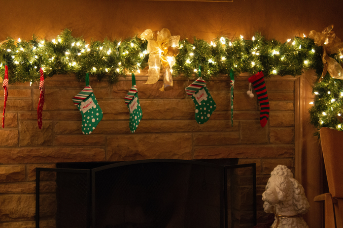 stockings hanging over fire place
