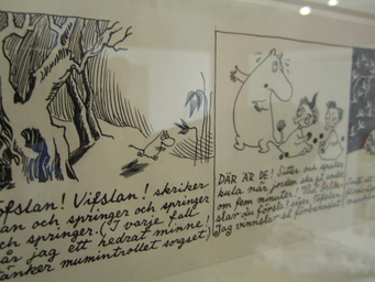 a display of the moomin comics