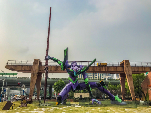 evangelion test type01 at the site of shanghai metallurgical mine machinery factoryjpg by Fayhoo sculpture khara Inc Japan SCLA and Heitao Interactive both China