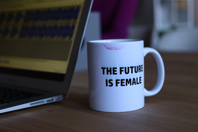 future is female mug with lipstick stain