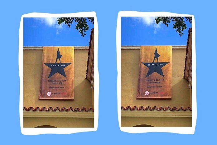 Hamilton the Musical poster hanging from a wall
