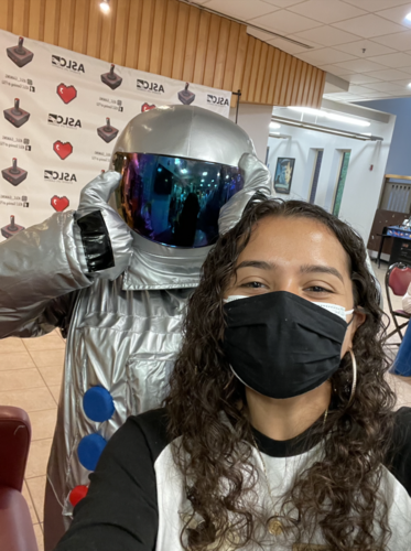 posing with ziggy the astronaut