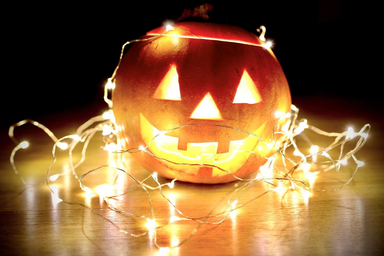 pumpkin with string lights