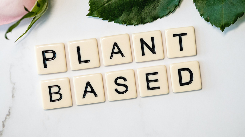 \"Plant Based\" written on tiles on countertop