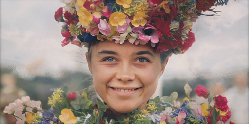 screenshot from the movie \"Midsommar\" - woman smiling