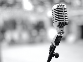 black and white photo with microphone