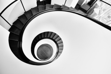 her campus western, black and white spiral staircase