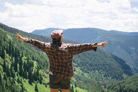 girl travel colorado hiking peace trees mountains